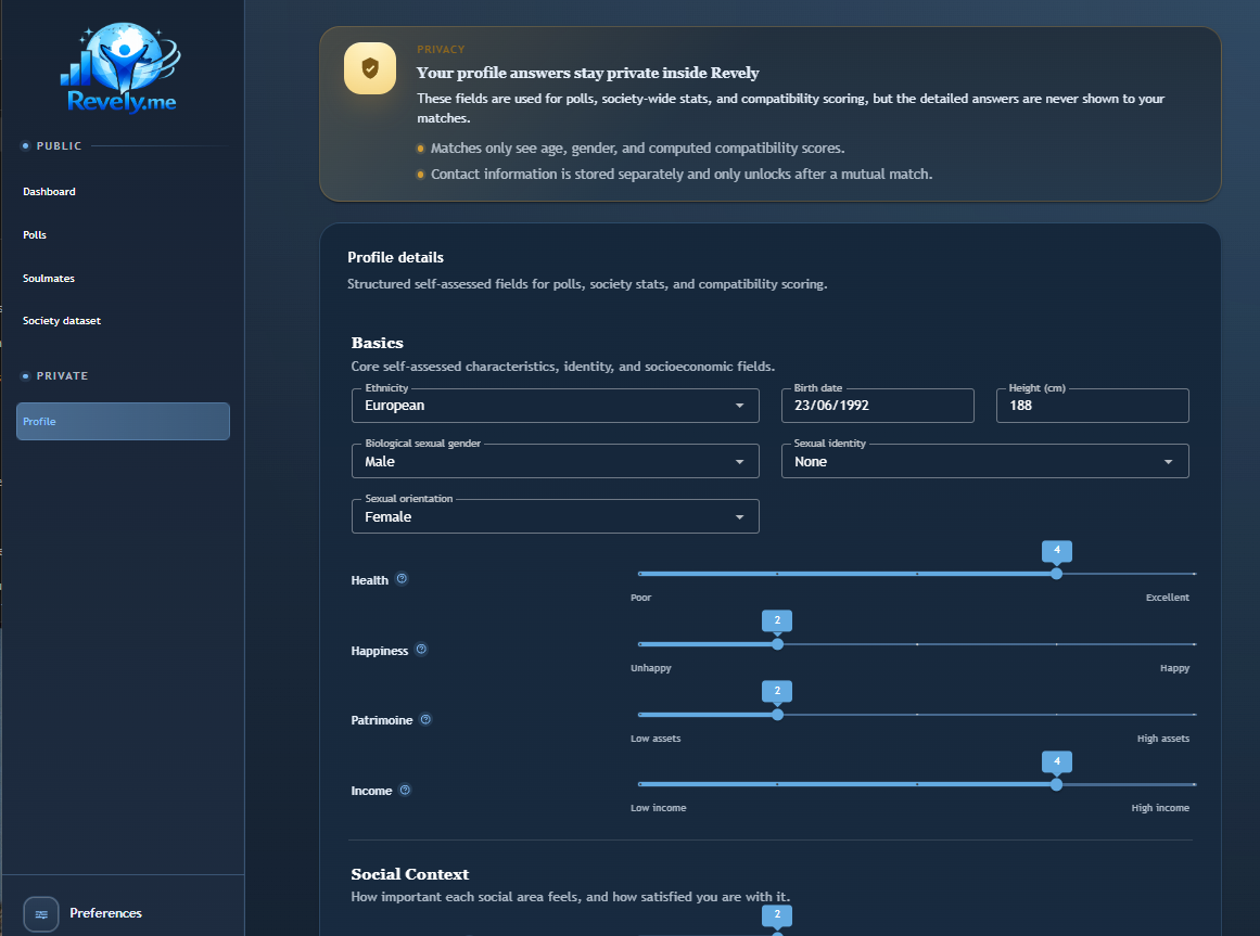 Revely private profile view